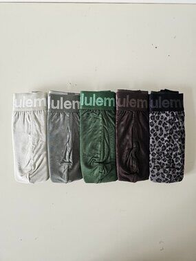 NIB LULULEMON Green Leopard Gray Always In Motion Boxer Brief 5" Medium 5-Pack